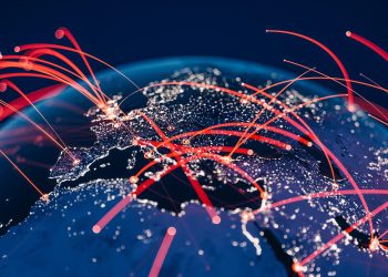 Blue Globe viewing from space at night with connections between cities.
(World Map Courtesy of NASA: https://visibleearth.nasa.gov/view.php?id=55167)